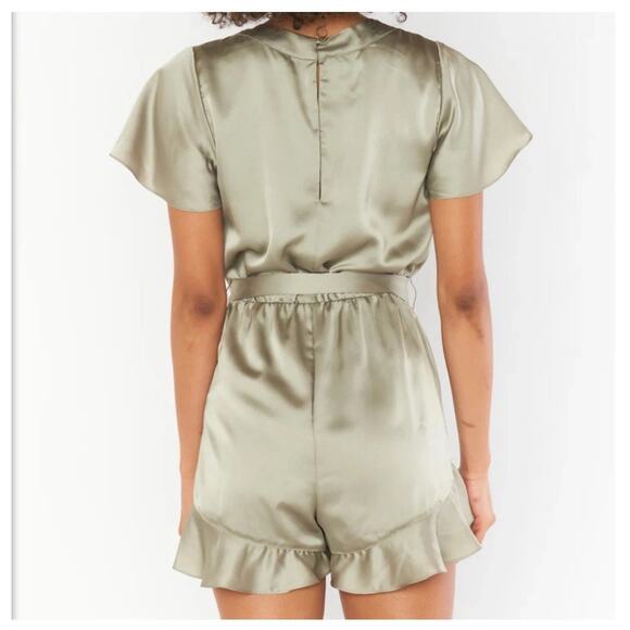 Show Me Your Mumu Say I Do Romper Moss Green Luxe Satin, Wedding Day, Spa, SZ XS - Picture 2 of 8